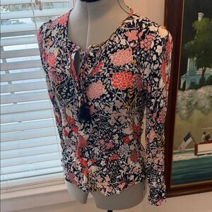Maeve ANTHROPOLOGIE Black and Pink Floral Blouse